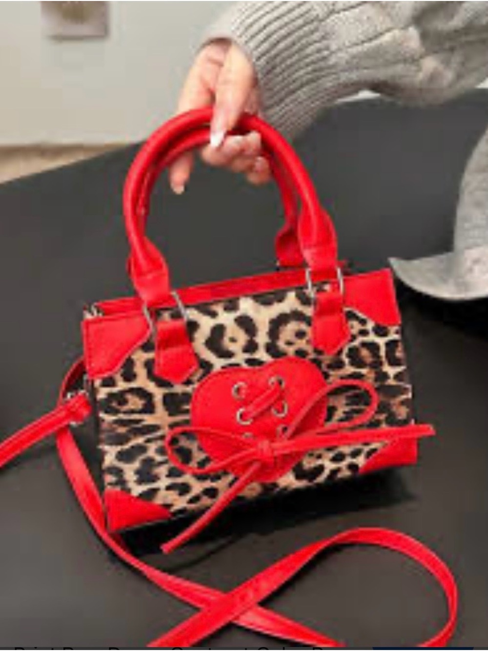 SHEIN Red Leopard Heart Accent Mini Satchel